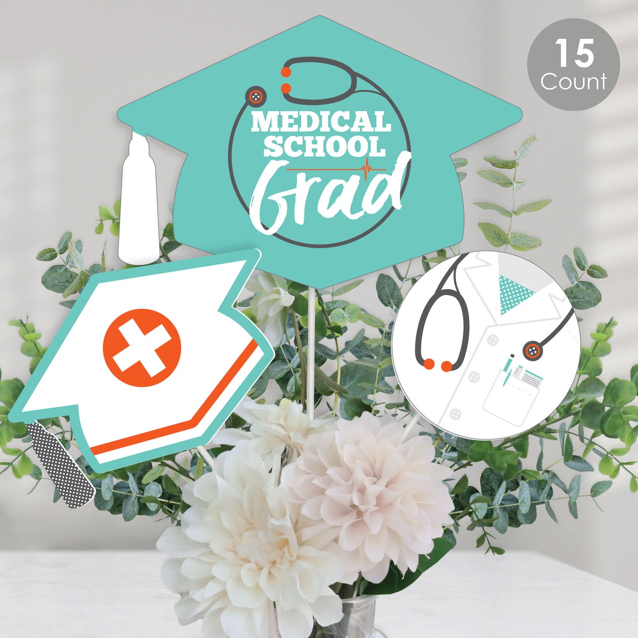 Big Dot of Happiness Medical School Grad - Doctor Graduation Party Centerpiece Sticks - Table Toppers - Set of 15